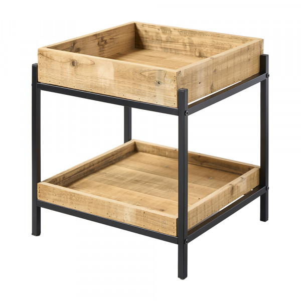 (066) Metall Beistelltisch mit Holzeinsätzen