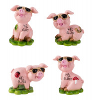 Poly-Glücksschweine mit Brille 4f sort. Poly-Glücksschweine mit Brille 4f sort.