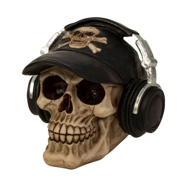 Poly-Totenkopf mit Basecap &amp; Kopfhörer