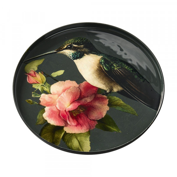 Vorbestellung: (168) Metall Tablett rund mit Kolibrimotiv