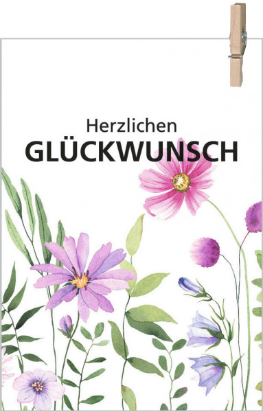 Karte MINI &quot;bloom&quot; - &quot;Herzlichen Glückwunsch&quot; m. Klammer