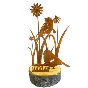 Metall-Vogel &amp; Blüte auf Holz