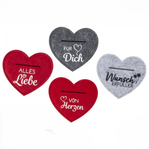 Filz-Geldgeschenk Herz mit aufgedrucktem Spruch