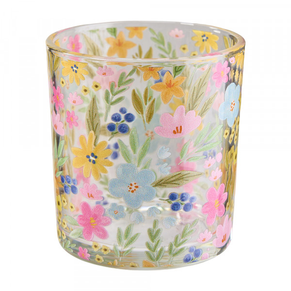 Vorbestellung: (216) Windlicht Glas rund Blüten