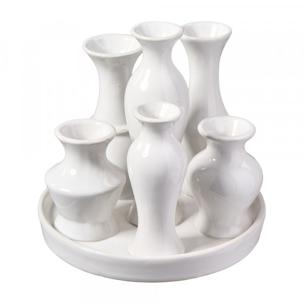 (304) Keramik Vasen auf Tablett