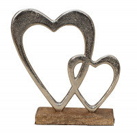 Metall-Doppelherz mit Holzsockel Metall-Doppelherz mit Holzsockel