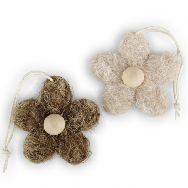 Holz-Blüte mit Holzperle am Hänger 2fach