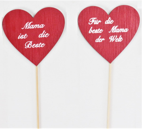 Holz-Herz Stecker &quot;Beste Mama&quot; 2fach sort.