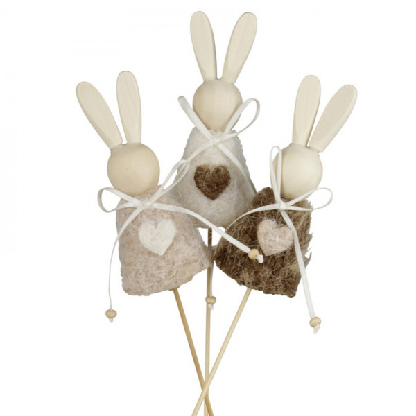 Holz-Hase mit Herz und Schleife am Pick 3fach