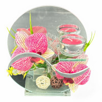 Glasdeko mit Blumen und Teelicht in Verpackung Glasdeko mit Blumen und Teelicht in Verpackung